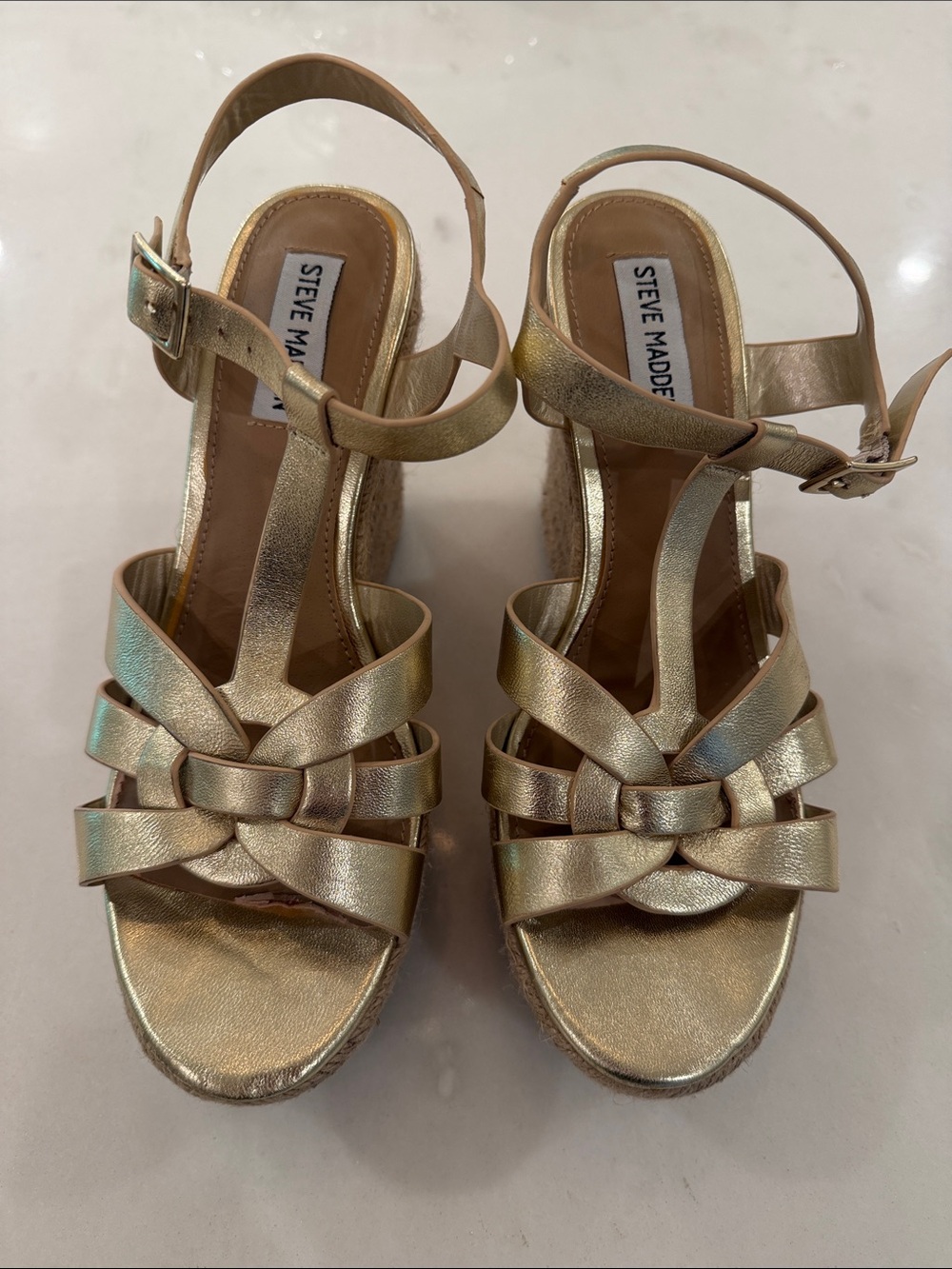 Steve Madden Gold Braided Wedge Sandals Size 8.5